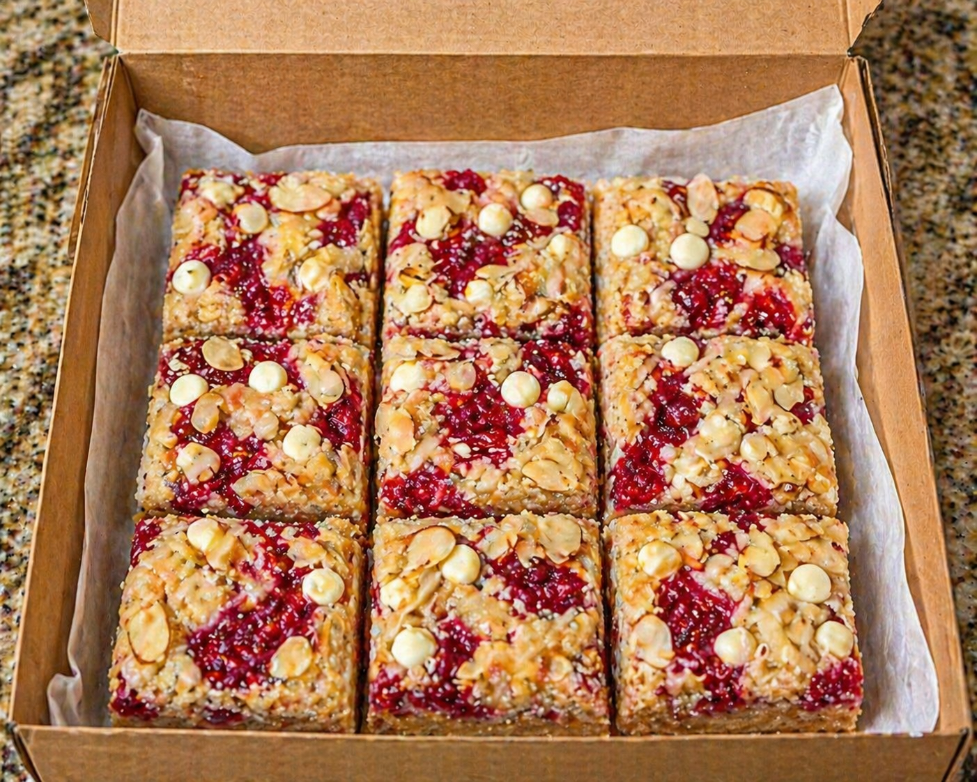 Raspberry White Choc Almond Bars (1 DOZEN)